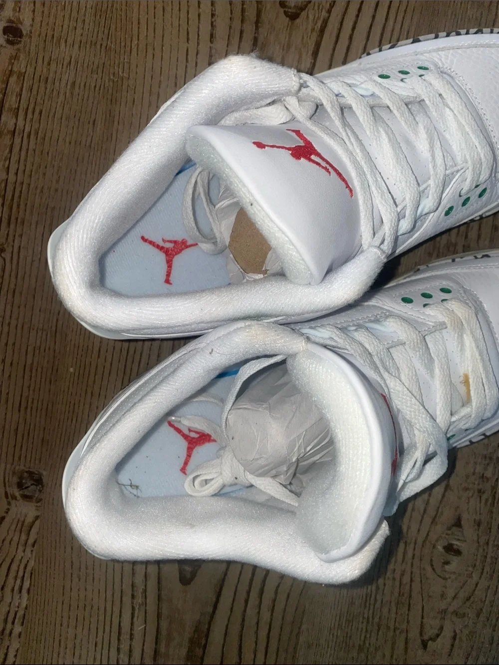 Jordan 3 Retro White Leather Sneaker with Green Accents